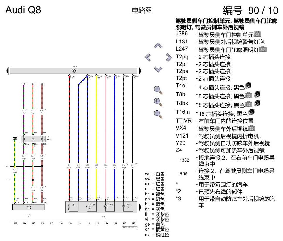 奥迪Q8 电路图 驾驶员车门, (L0R), 自 2018 年 7 月起 电路图
