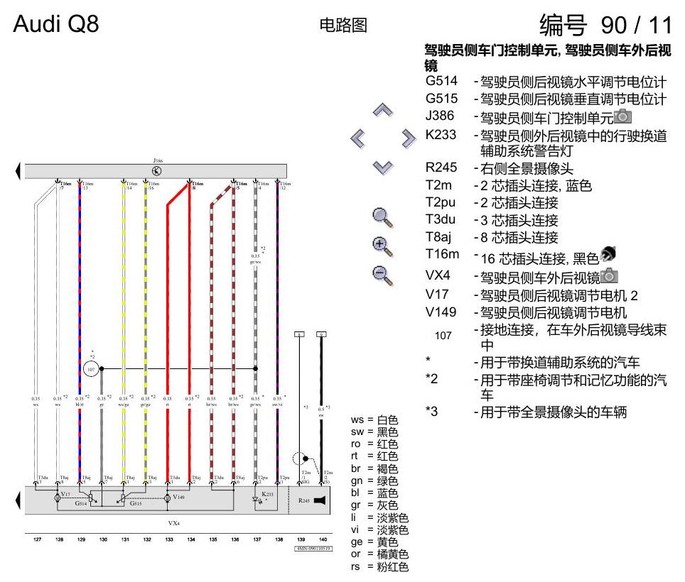 奥迪Q8 电路图 驾驶员车门, (L0R), 自 2018 年 7 月起 电路图