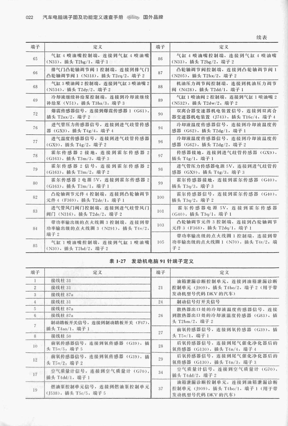 大众 2.0T DKV发动机(105针+91针)端子