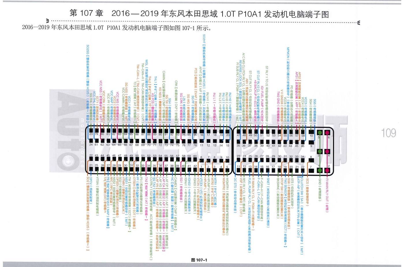 2016—2019年东风本田思域 1.0T P10A1 发动机电脑端子