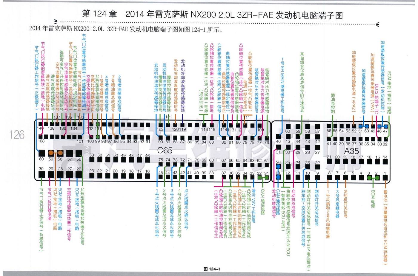 2014年雷克萨斯 NX200 2.0L 3ZR-FAE 发动机电脑端子