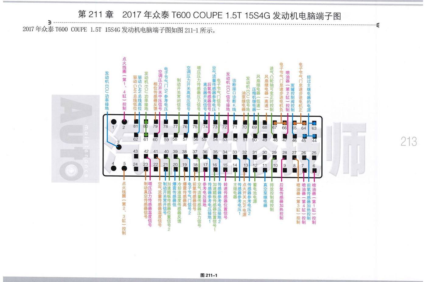 2017 年众泰 T600 COUPE 1.5T 15S4G 发动机电脑端子