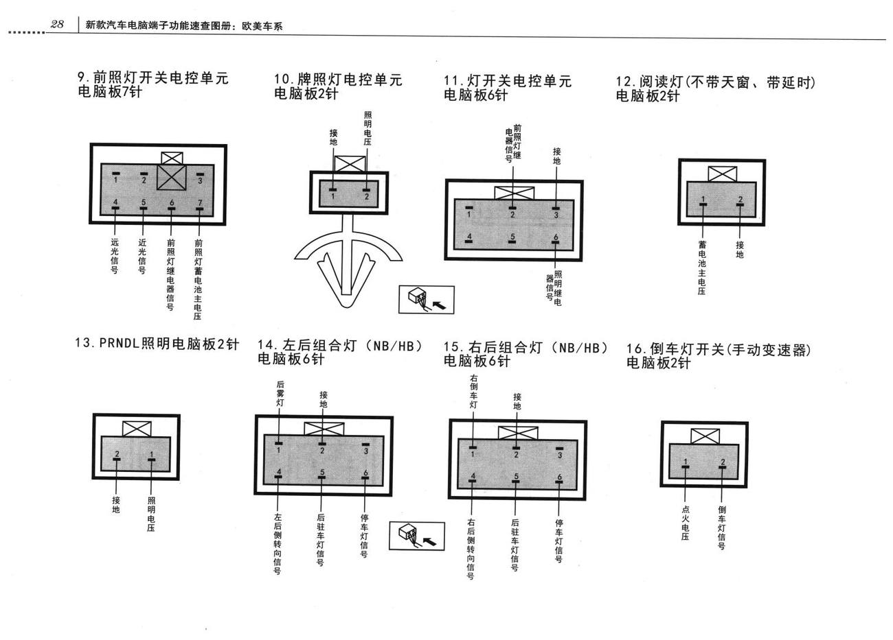 别克凯越车系照明系统电脑板端子