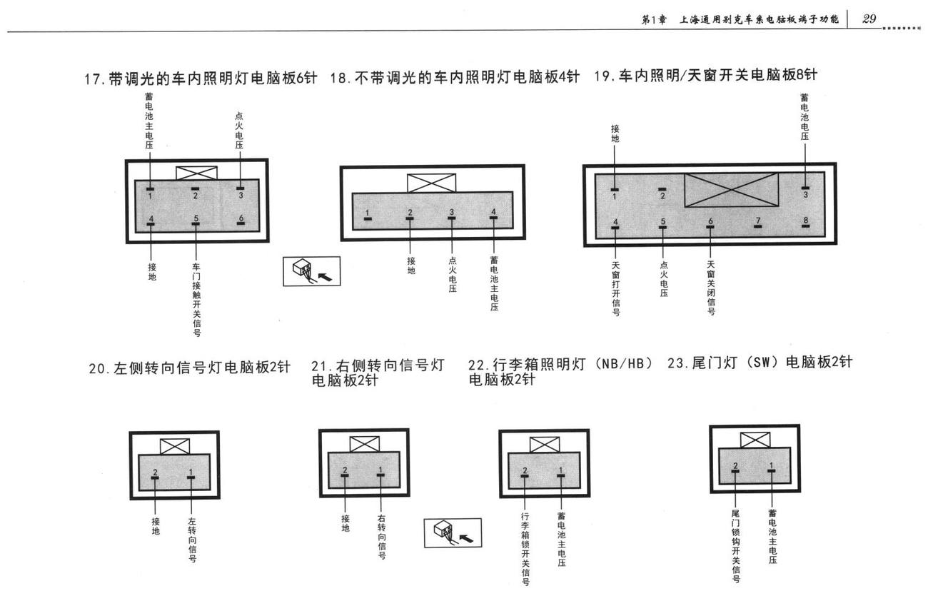 别克凯越车系照明系统电脑板端子