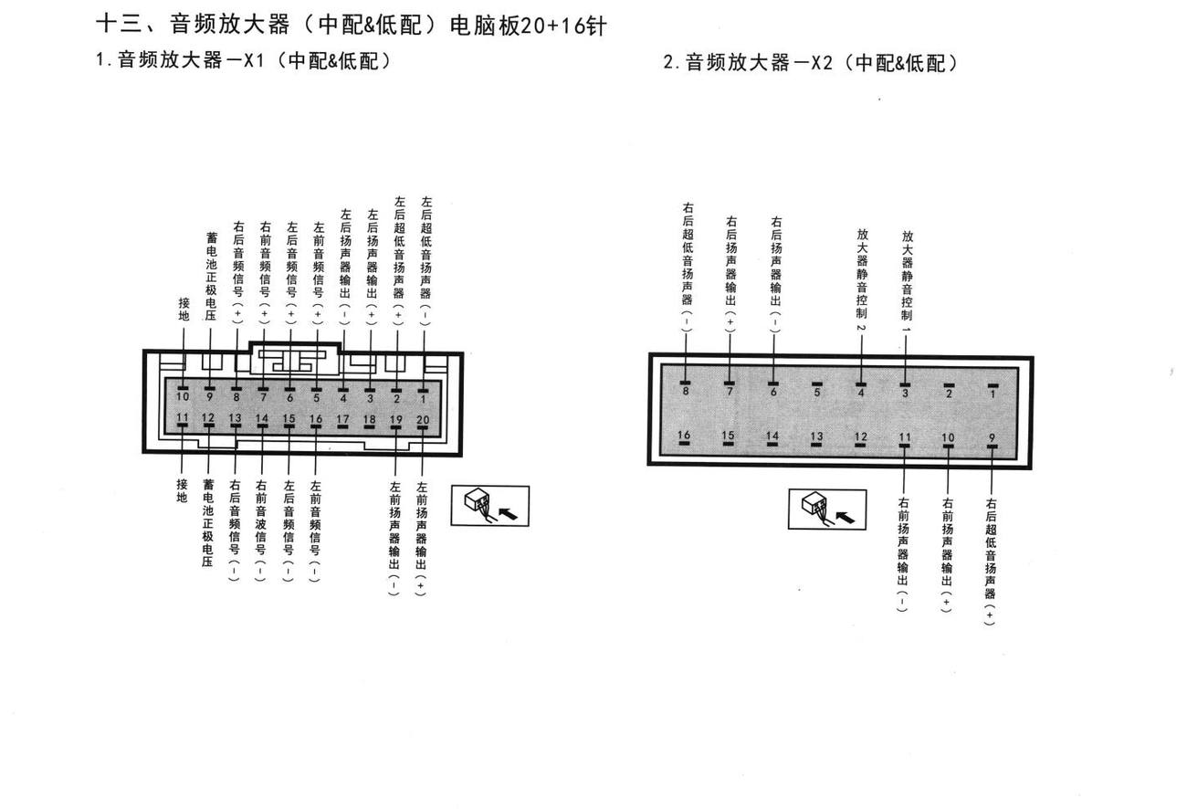 别克林荫大道车系音频放大器(中配&低配)电脑板20+16针端子