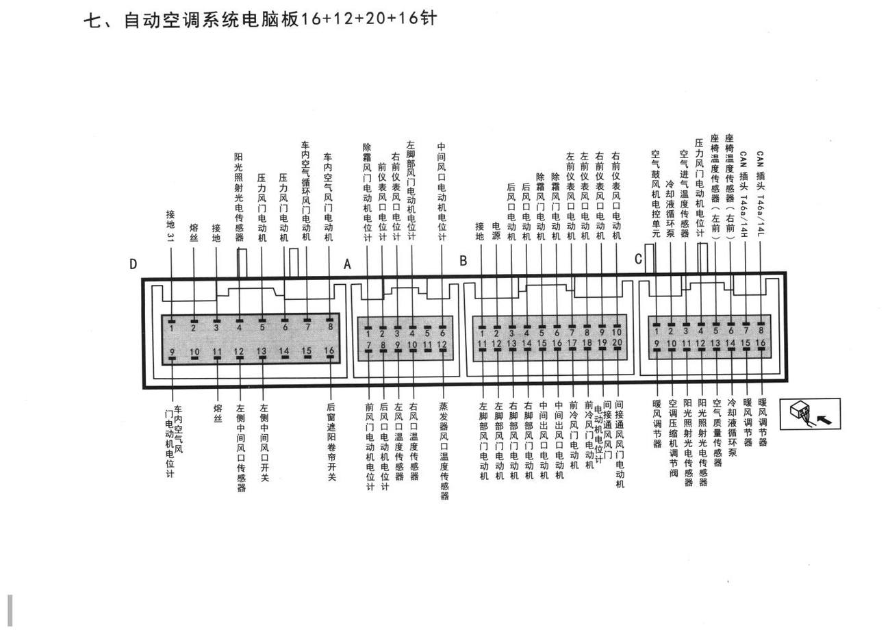 奥迪A6L车系自动空调系统电脑板16+12+20+16针端子