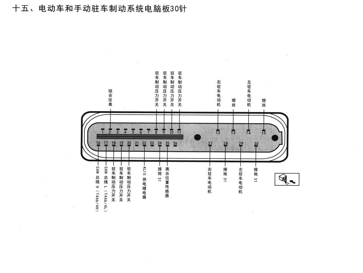 奥迪A6L车系电动车和手动驻车制动系统电脑板30针端子