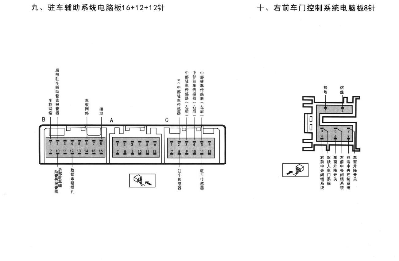 大众波罗劲情车系右前车门控制系统电脑板8针端子
