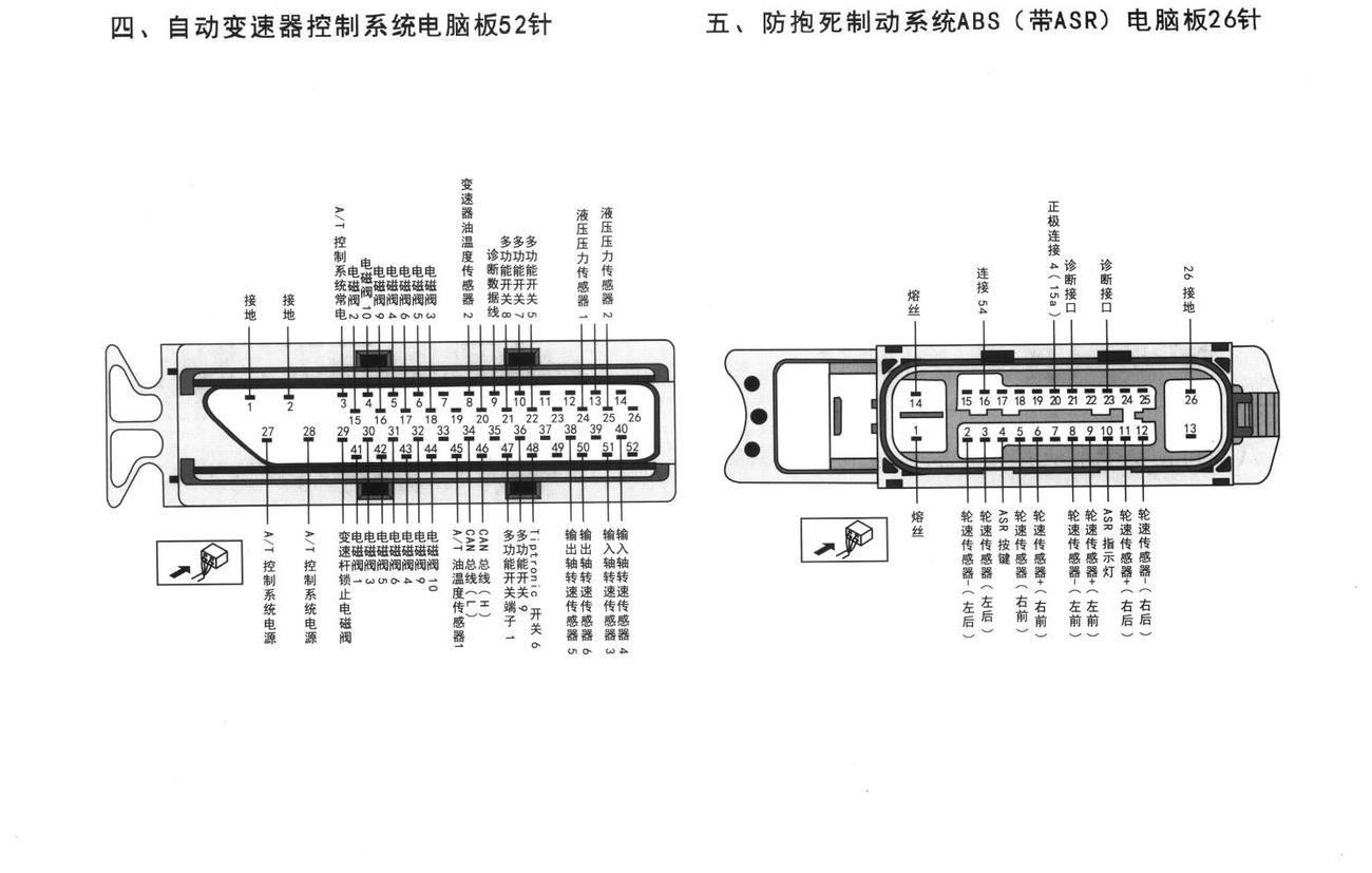 大众途安车系自动变速器控制系统电脑板52针端子
