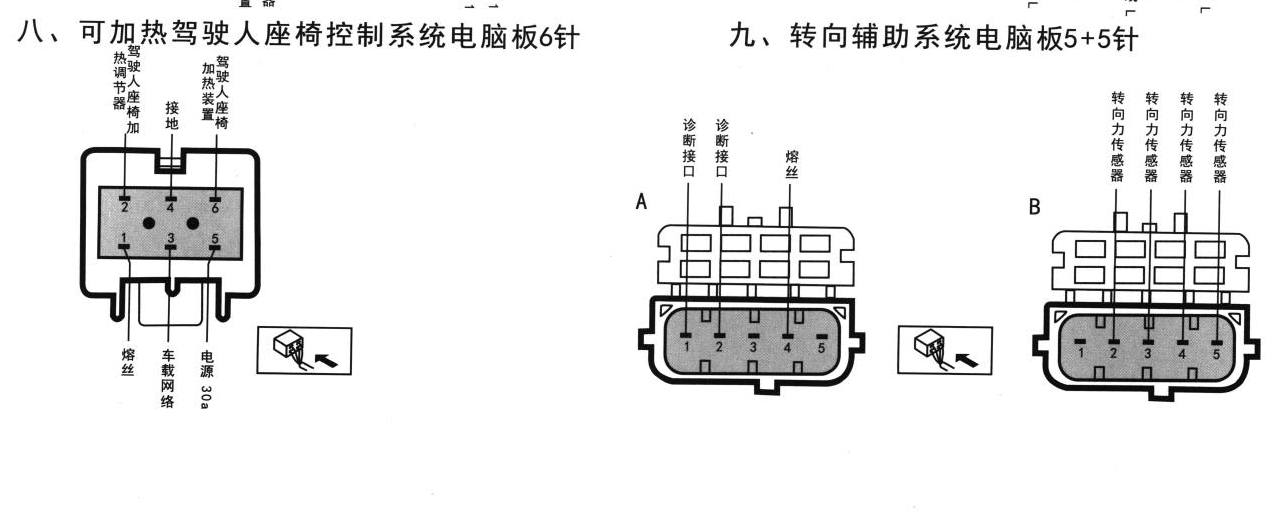 大众途安车系可加热驾驶人座椅控制系统电脑板6针端子