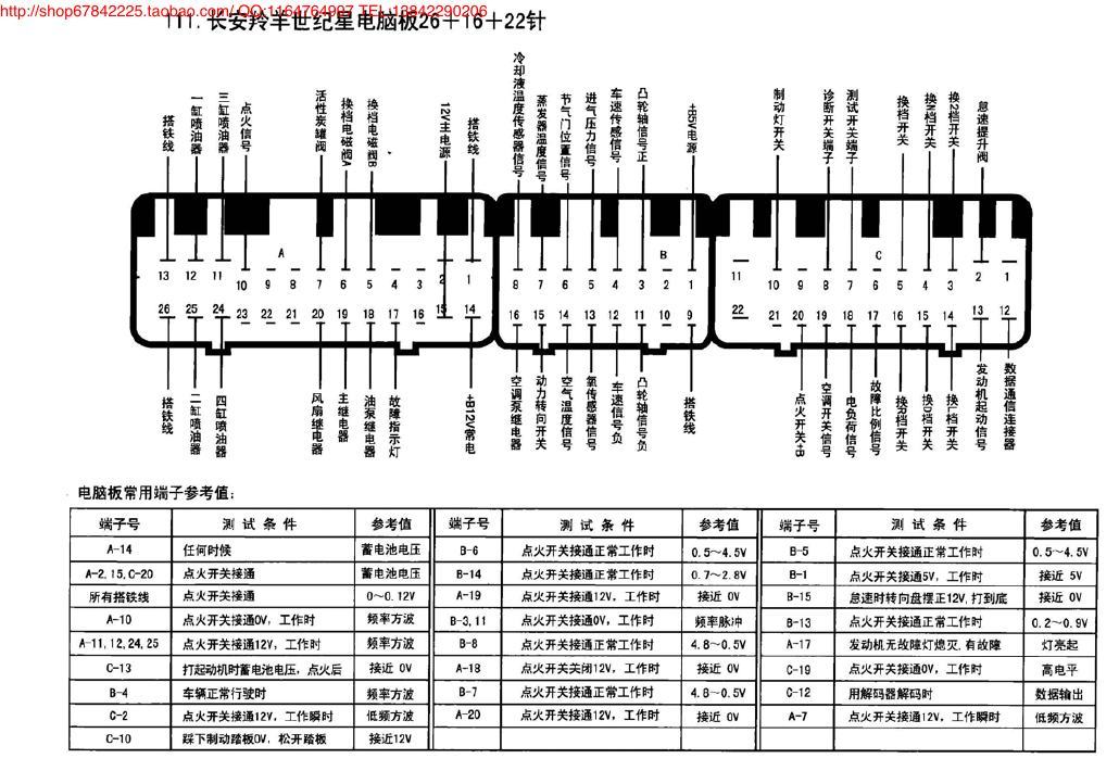 长安羚羊世纪星电脑板26+16+22针 端子图