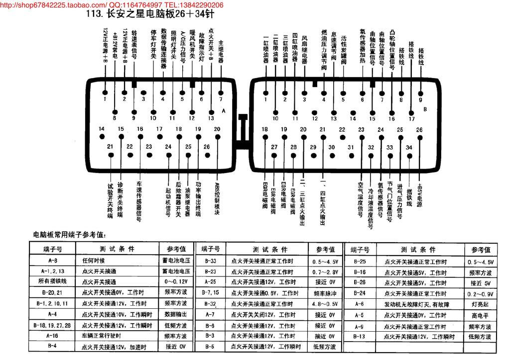 长安之星电脑板26+34针 端子图