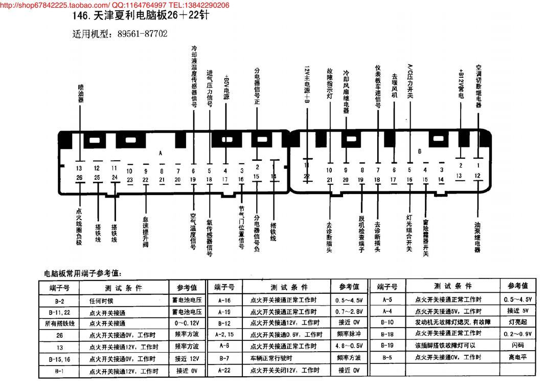 天津夏利电脑板26+22针 端子图