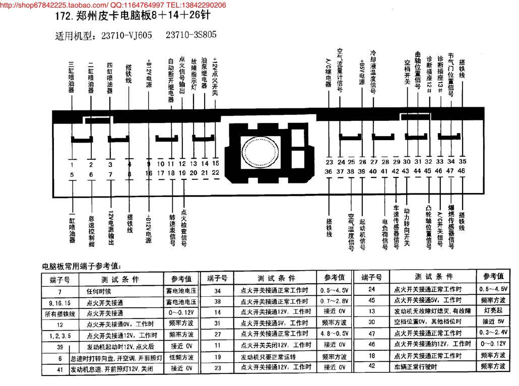郑州皮卡电脑板8+14+26针 端子图