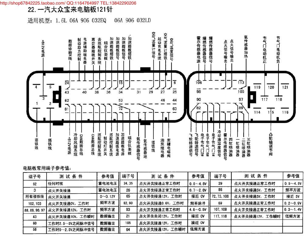 一汽大众宝来电脑板121针 端子图