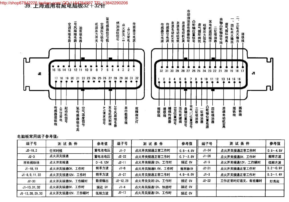 上海通用君威电脑板32+32针 端子图