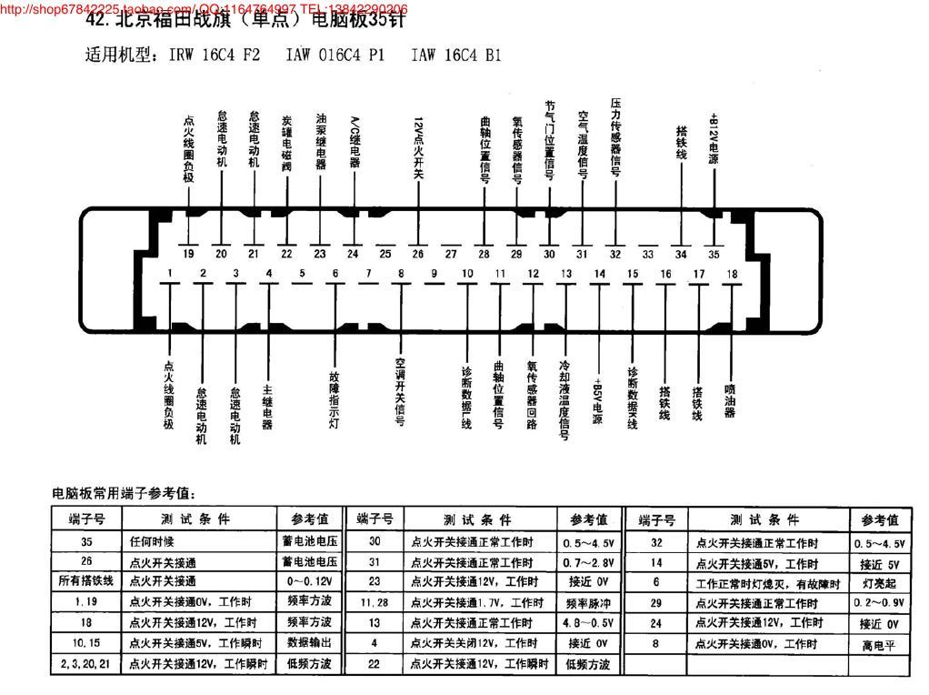 北京福田战旗(单点)电脑板35针 端子图