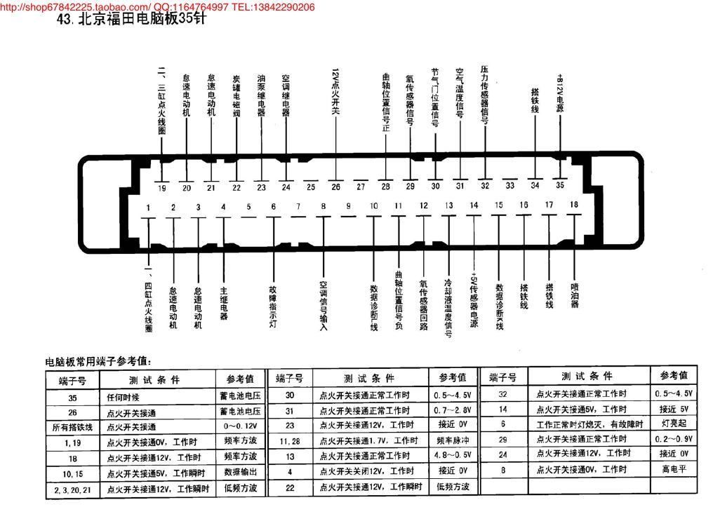 北京福田电脑板35针 端子图