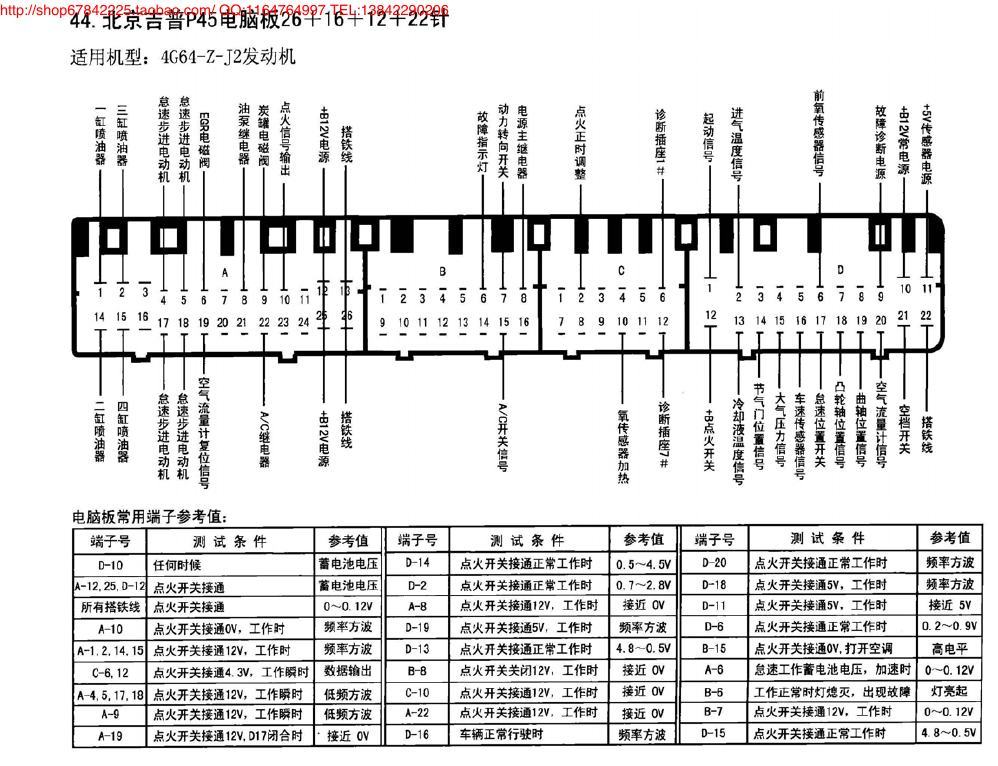 北京吉普P45电脑板26+16+12+22针 端子图