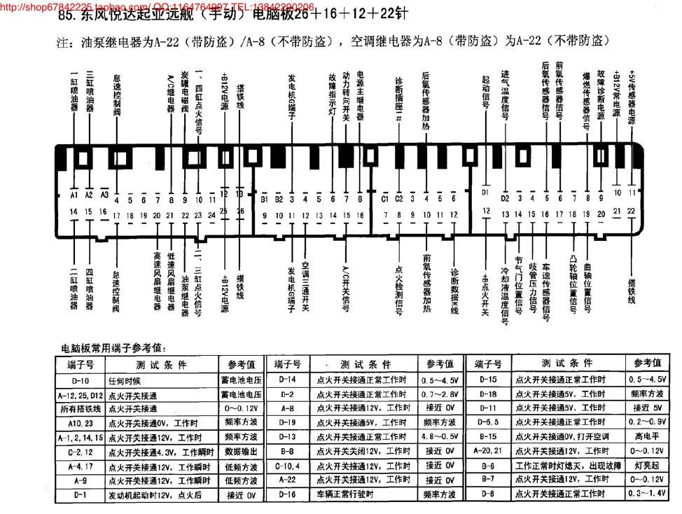 东风悦达起亚远舰(手动)电脑板26+16+12+22针 端子图