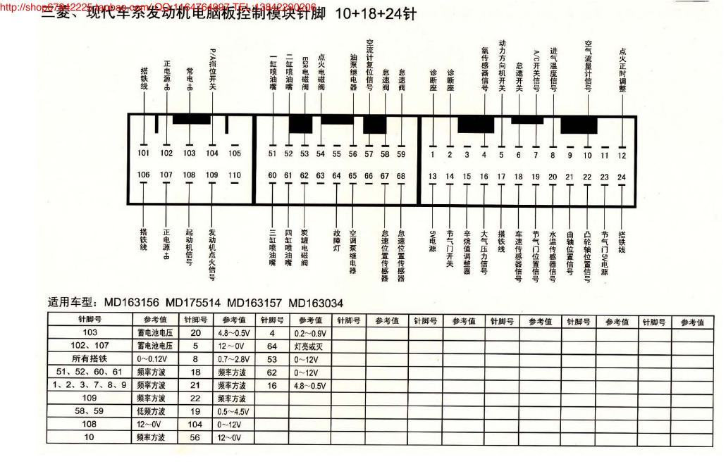 MK_三菱、现代车系发动机电脑板控制模块针脚10+18+24针2 端子图