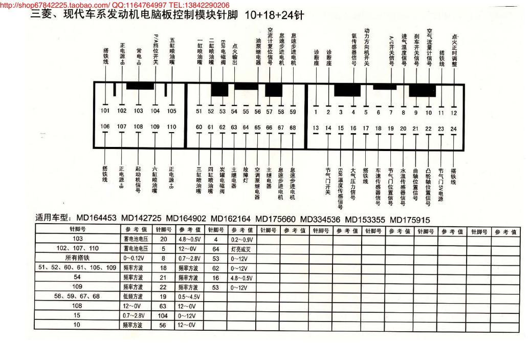 MK_三菱、现代车系发动机电脑板控制模块针脚10+18+24针9 端子图