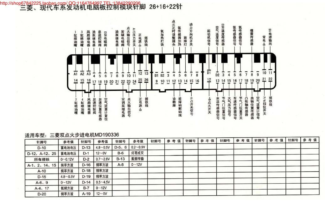 MK_三菱、现代车系发动机电脑板控制模块针脚26+16+22针2 端子图