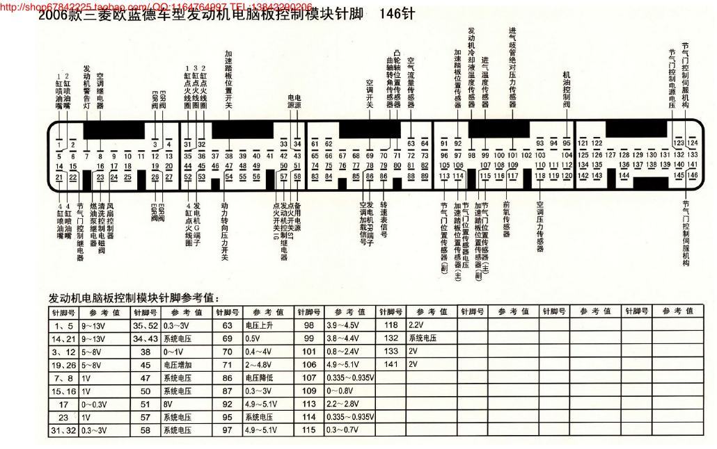 MK_三菱欧蓝德车型发动机电脑板控制模块针脚146针 端子图