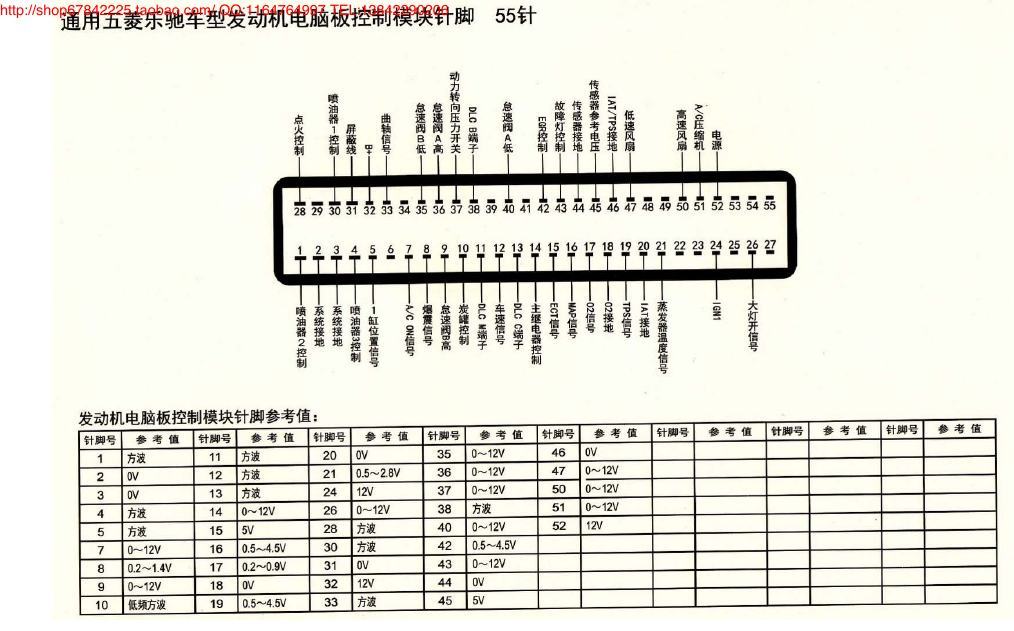 MK_五菱乐驰车型发动机电脑板控制模块针脚55针 端子图