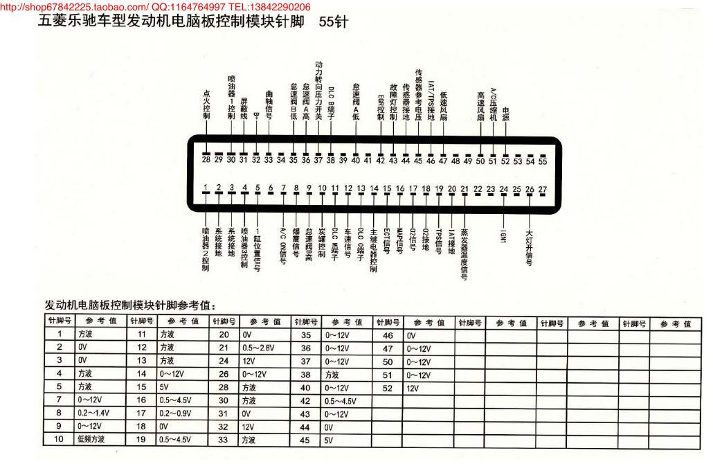 MK_五菱乐驰车型发动机电脑板控制模块阵脚55针 端子图