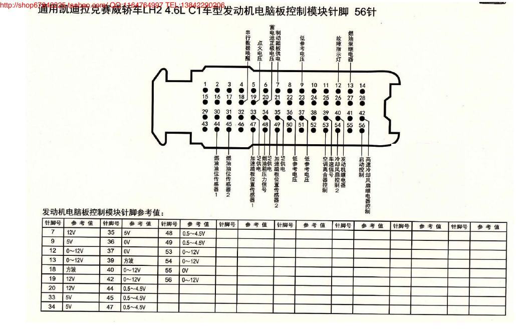 MK_凯迪拉克赛威轿车LH2 4.6L C1车型发动机电脑板控制模块针脚56针 端子图