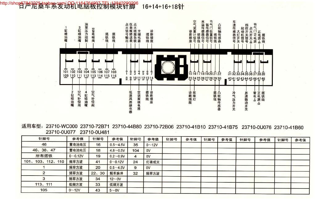 MK_日产尼桑车型发动机电脑板控制模块针脚16+14+16+18针2 端子图