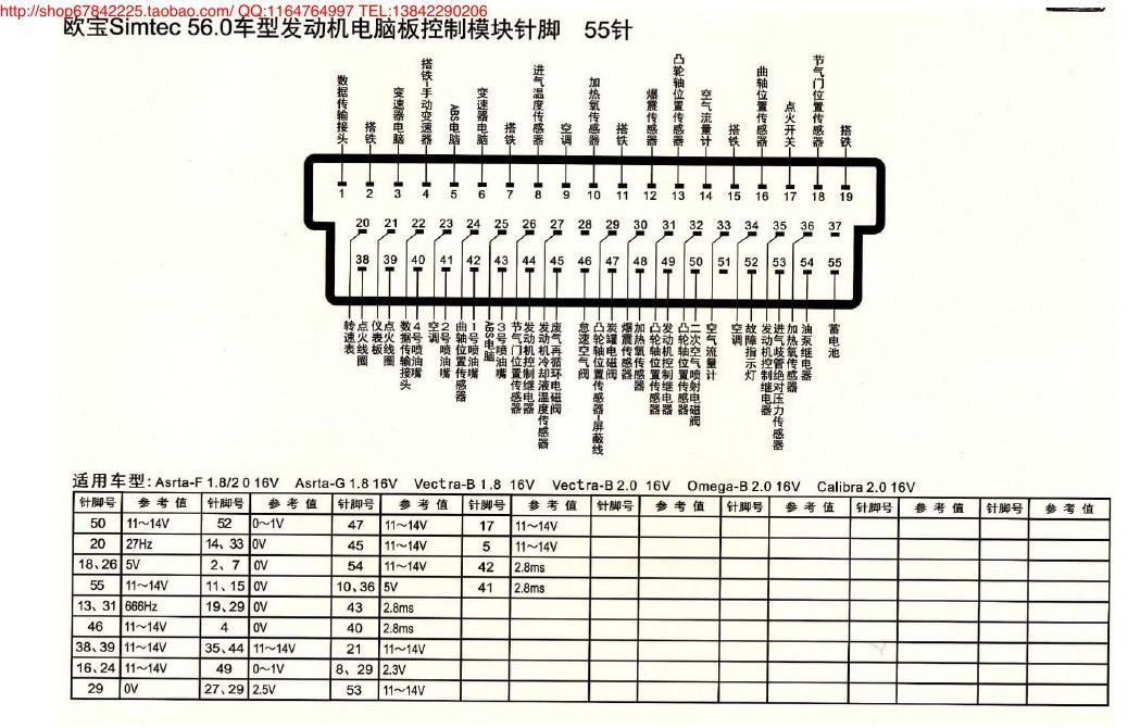 MK_欧宝Simtec 56.0车型发动机电脑板控制模块针脚55针 端子图