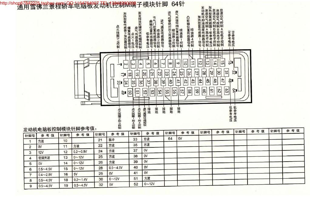 MK_雪佛兰景程轿车电脑板发动机控制M端子模块针脚64针 端子图