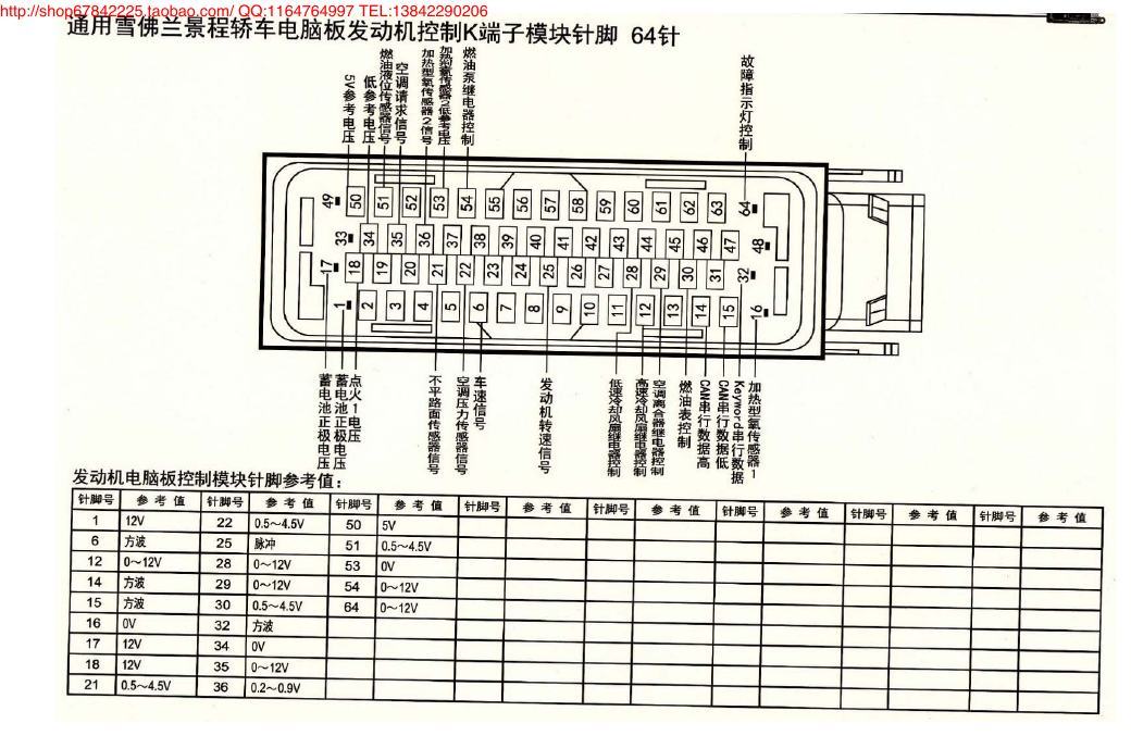 MK_雪佛兰景程轿车电脑板控制K端子模块针脚64 端子图