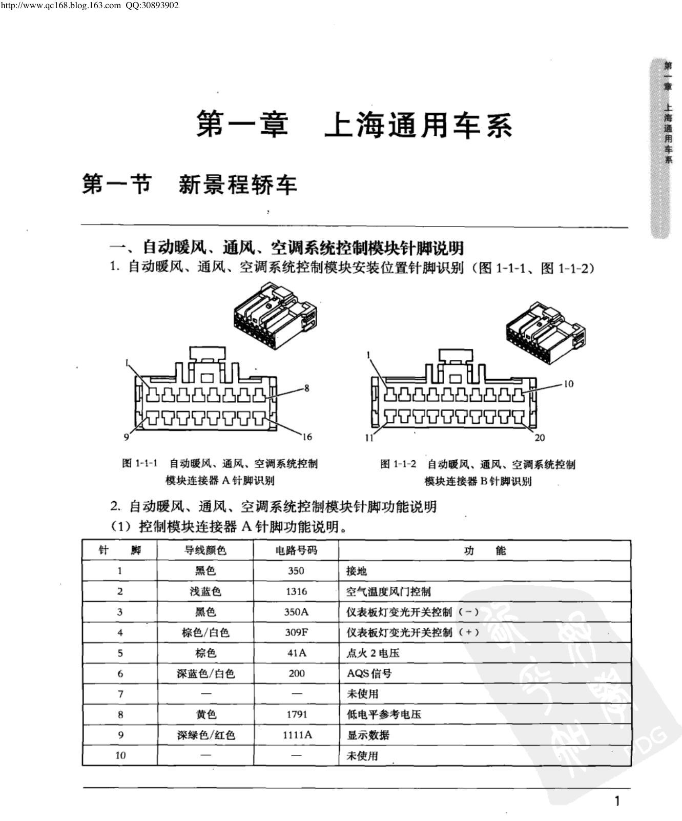 上海通用新景程 自动暖风、通风、空调系统控制模块端子图