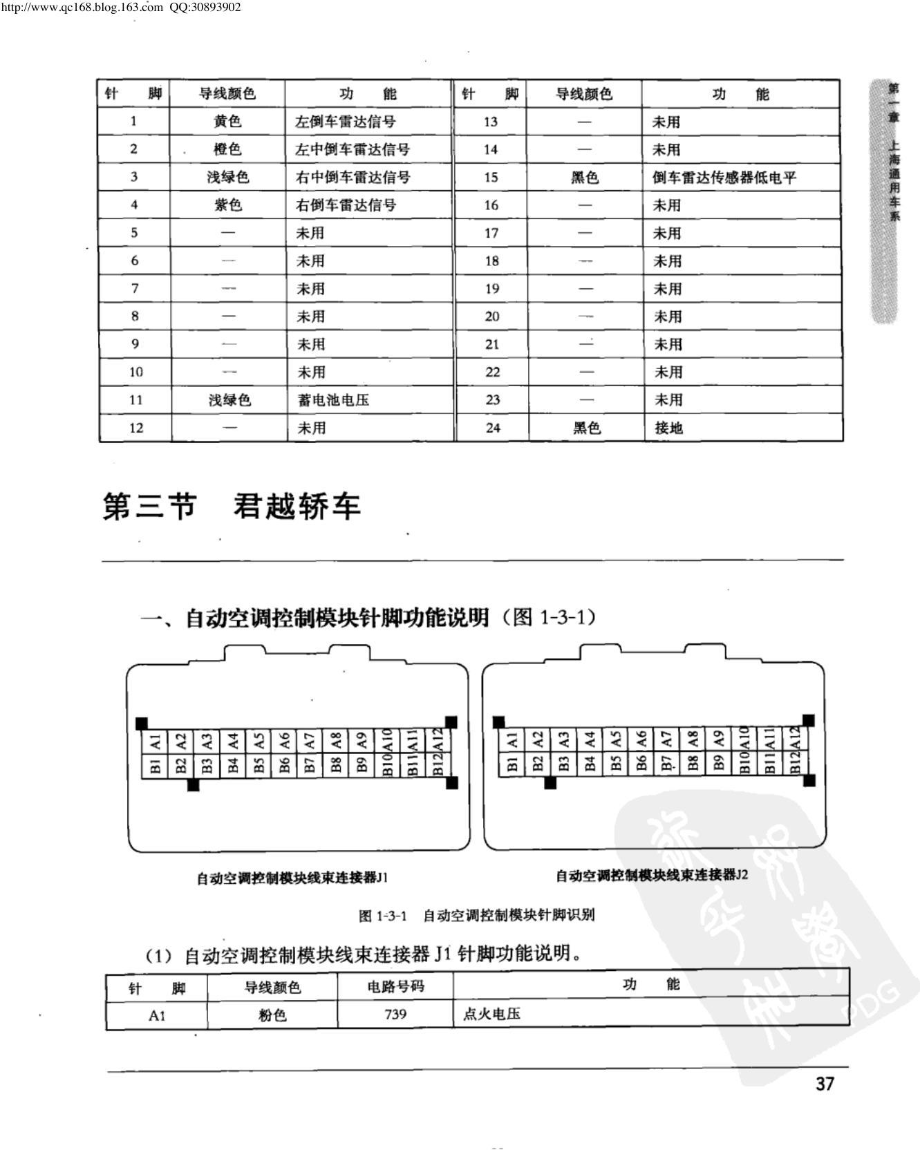 上海通用君越 自动空调控制模块端子图