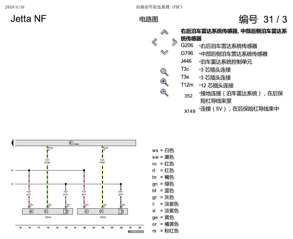 一汽大众17捷达1.5 后部泊车雷达系统(PDC) 电路图