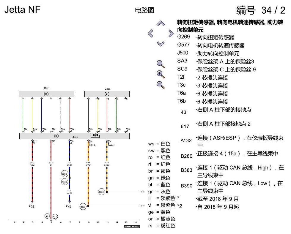 一汽大众17捷达1.5 机电式助力转向器 电路图