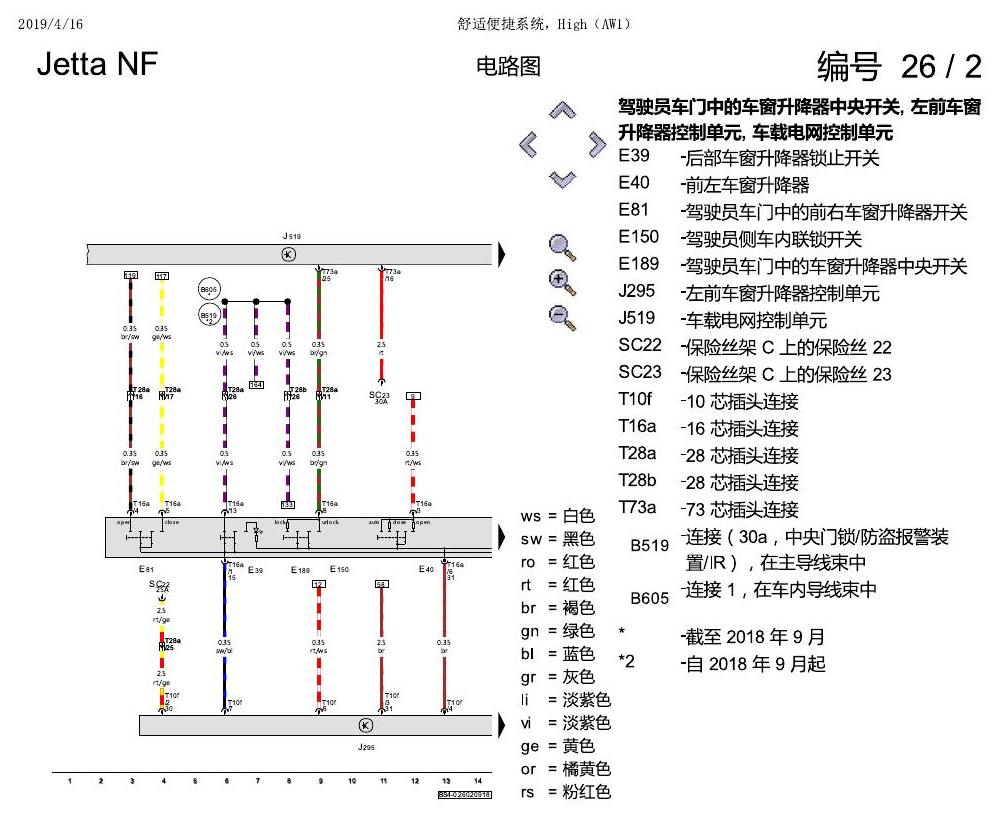 一汽大众17捷达1.5 舒适便捷系统 电路图