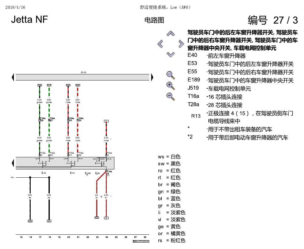 一汽大众17捷达1.5 舒适便捷系统,Low(AW0) 电路图