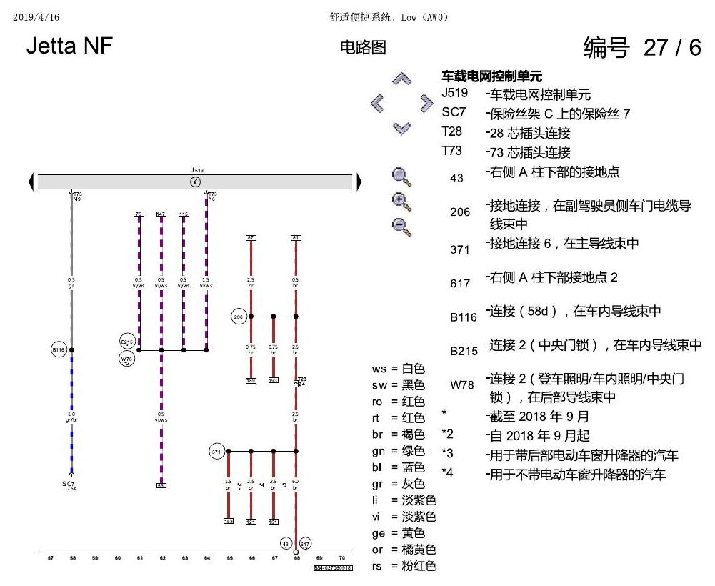 一汽大众17捷达1.5 舒适便捷系统,Low(AW0) 电路图