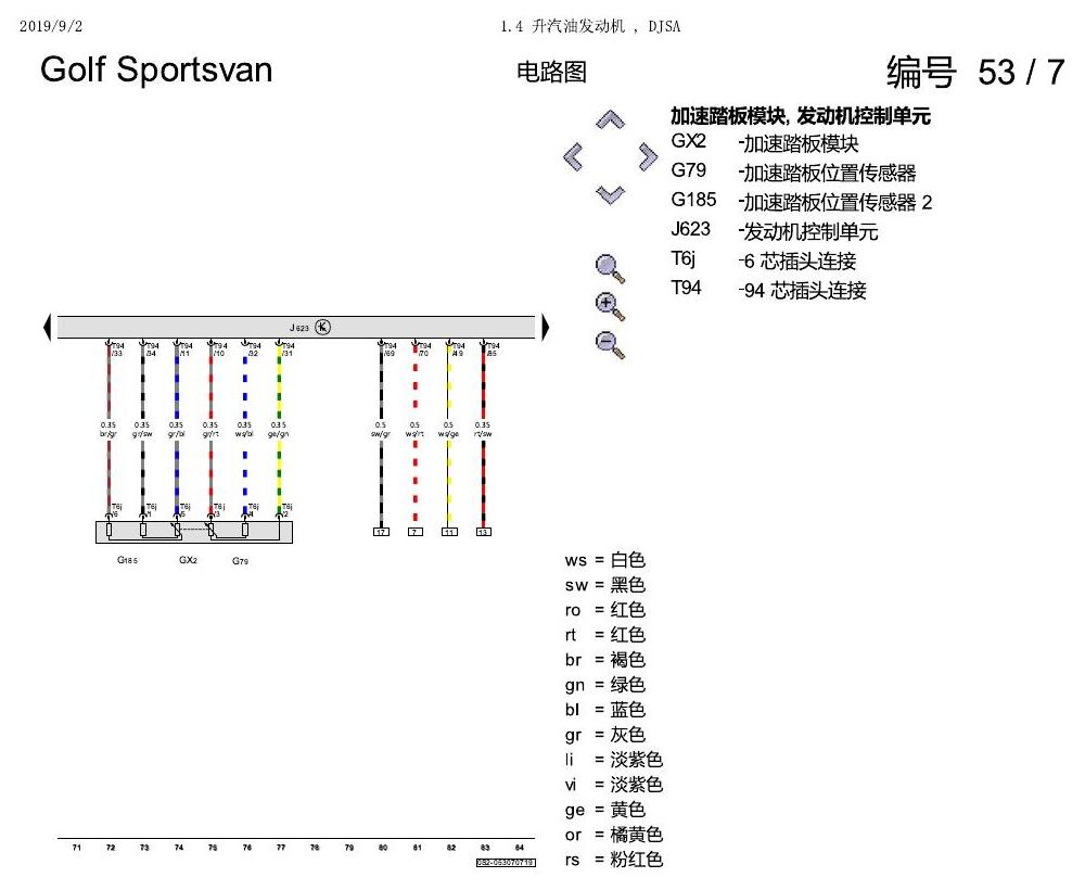 一汽大众19款高尔夫嘉旅 电路图 1.4 升汽油发动机 , DJSA 电路图