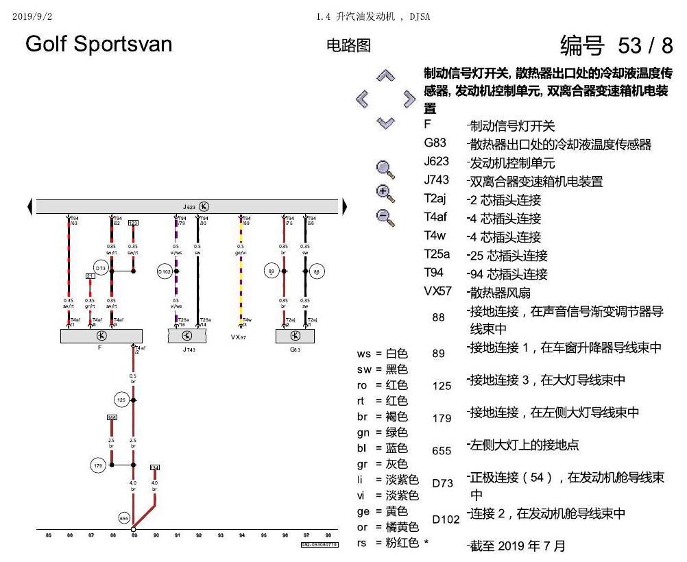一汽大众19款高尔夫嘉旅 电路图 1.4 升汽油发动机 , DJSA 电路图