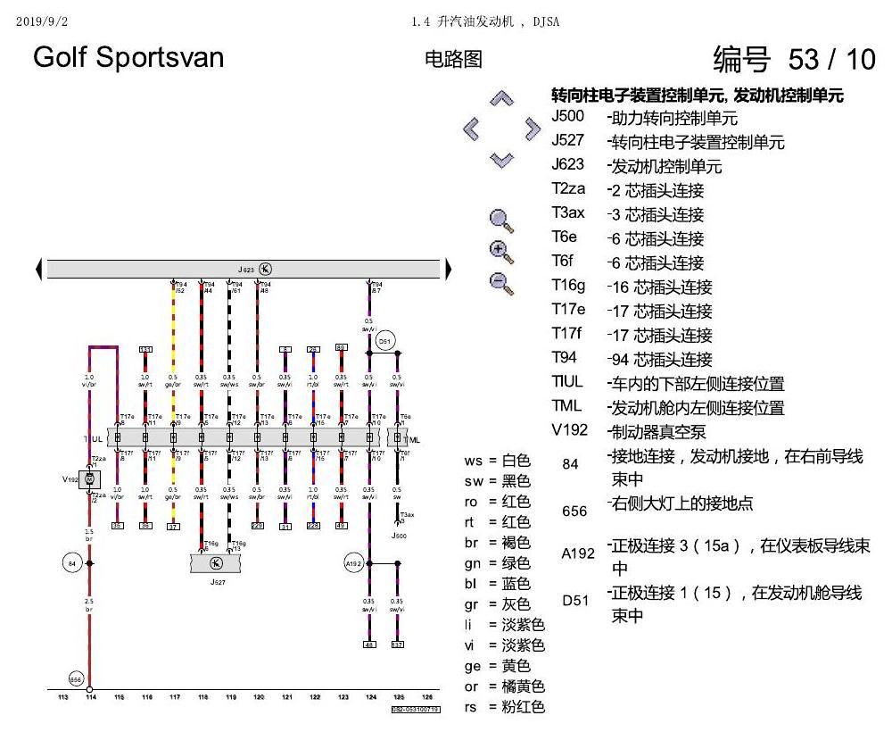 一汽大众19款高尔夫嘉旅 电路图 1.4 升汽油发动机 , DJSA 电路图
