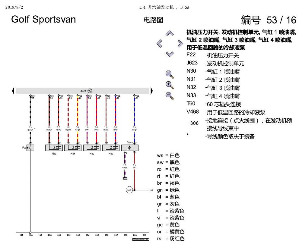 一汽大众19款高尔夫嘉旅 电路图 1.4 升汽油发动机 , DJSA 电路图