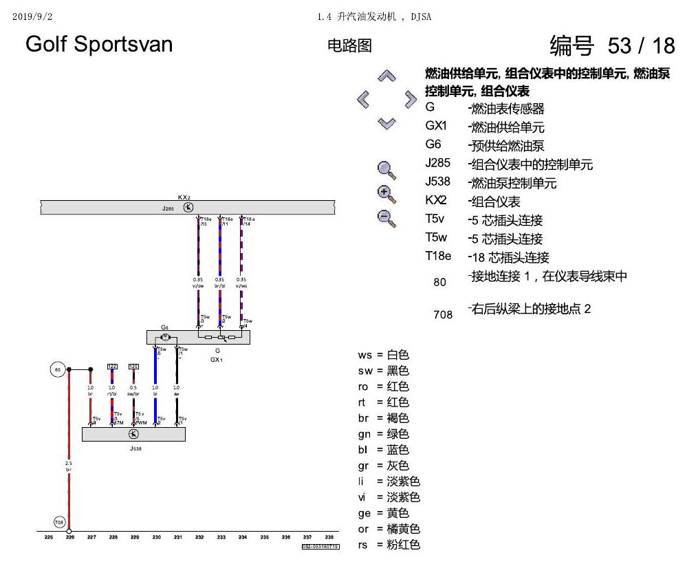 一汽大众19款高尔夫嘉旅 电路图 1.4 升汽油发动机 , DJSA 电路图