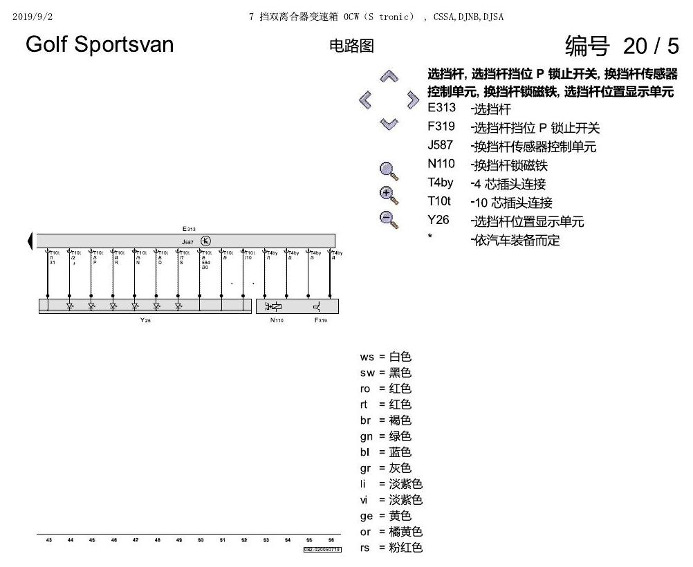 一汽大众19款高尔夫嘉旅 电路图 7 挡双离合器变速箱 0CW(S tronic) , CSSA,DJNB,DJSA 电路图