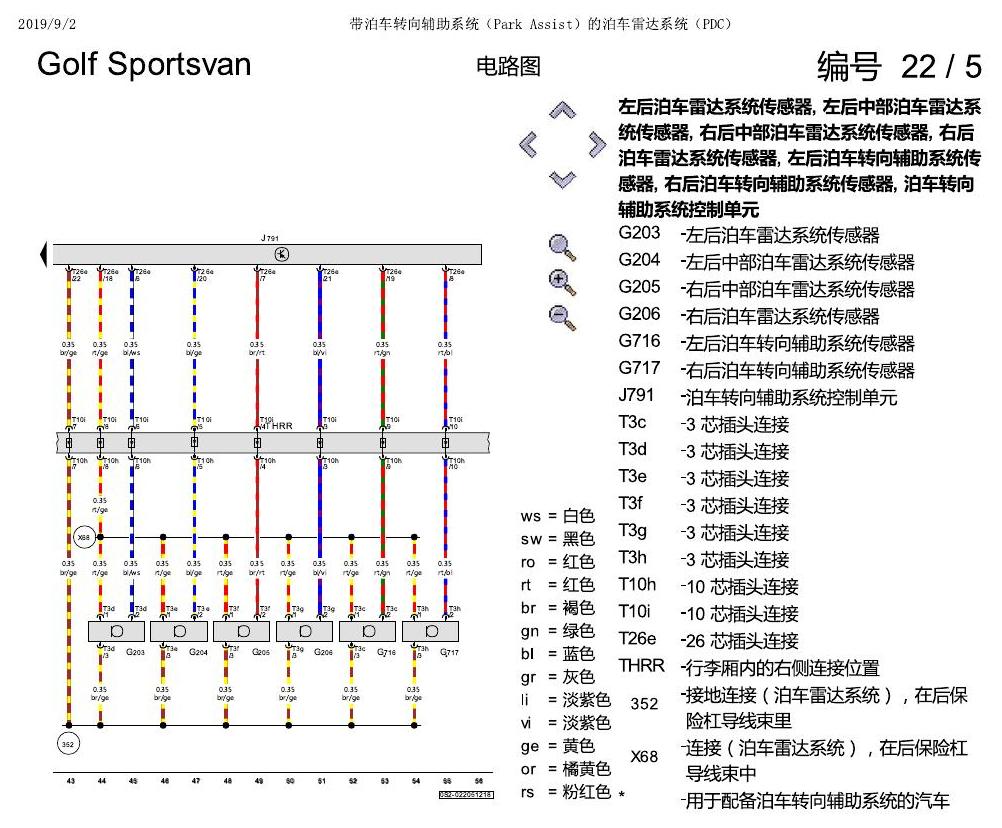 一汽大众19款高尔夫嘉旅 电路图 带泊车转向辅助系统(Park Assist)的泊车雷达系统(PDC) 电路图