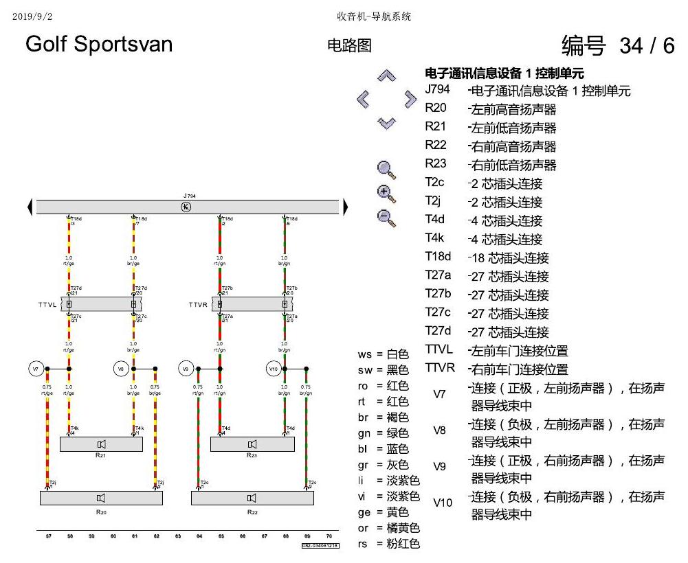 一汽大众19款高尔夫嘉旅 电路图 收音机-导航系统 电路图